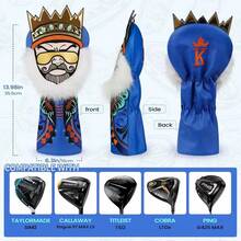 WUDAY King Shaped Golf Club Head Cover, Made Of Synthetic Material With Crown And Beard, Suitable For Golf Clubs, Blue Color - Multicolor - View 4