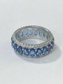 1pc Vintage Blue Gemstone Ring, Luxurious Stackable Design - Silver - View 8