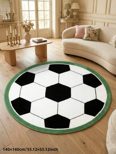 1pc Washable Fluffy Round Football Shaped Carpet - Soft For Bedroom, Living Room, Study, Kids Room Decor, Suitable For Daily Home, Festivals, Parties, Decorative Carpet, Bedroom Decor, Small Rug, Carpet, Home Decor, Living Room Carpet, Living Room Small Rug, Bedroom Carpet, Living Room Home Decor