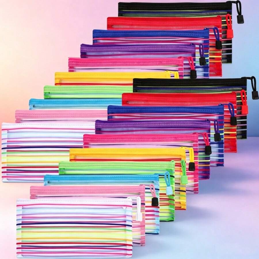 A6 Mesh Zipper Pencil Pouches, Multi-Purpose Travel Net Bags, Colorful Polyester Pencil Cases With Zipper For Cosmetics, Stationery, And Office Supplies,Back To School - Color - View 1