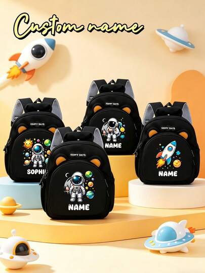 This Customizable Mini Cartoon Astronaut Space Print Backpack Is The Perfect Choice For The Back-To-School Season. It Features A Handle And Adjustable Shoulder Straps, A Zipper Closure, And Is Made Of Nylon Material. It Is Very Suitable For Daily Use, Outings, Shopping, And Travel. It Also Makes A Great Birthday Or Christmas Gift.