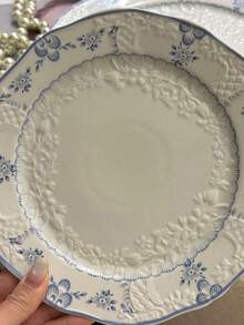 Cabin Kangaroo 1pc French Vintage Style Tableware, Exquisite Craftsmanship, Blue Tone, Ruffled Edge Design, Embossed Ceramic Technique, Dessert Bowl, Breakfast Bowl, Soup Plate, Showcasing French Charm, Elegant Dining Experience. - Multicolor - View 5