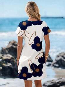 Vestido corto minimalista casual con cuello en V, adecuado para primavera y verano, ropa de verano para mujer, a rayas de colores, ropa de resort para mujer - Multicolor 5 - Ver 2