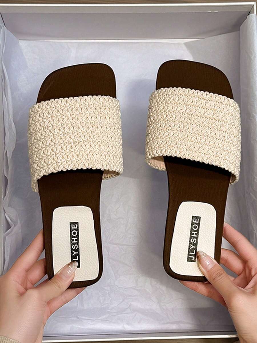 Dép xăng đan đế bằng một quai màu be dành cho nữ, dép lê hở mũi kiểu retro, dép đi trong nhà đế mềm mại, thoải mái, kiểu dáng tối giản, tiện dụng cho việc đi làm. - Màu be - Xem 1