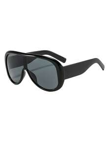 1 Pair Men's Large Frame Windproof Fashion Glasses, Suitable For Riding, Beach Vacation, Street Photography, Fashion Accessory - Glossy Black/Grey - View 2