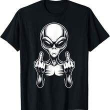Alien Middles Fingers Pointing Sarcastic Adult Humor Fuk You T-Shirt - 黑色 - 查看 1