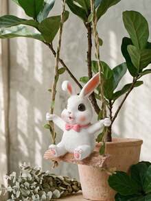 1pc Creative Swinging Rabbit Resin Hanging Ornament, Cute Design With Great Atmosphere, Waterproof And Fade-Resistant, Suitable For Hanging In Garden, Balcony, Tree Branch, Corridor, Mori Style Pastoral Healing Landscape, Garden Decoration, Perfect For Gift Or Personal Use - Ornaments - View 4