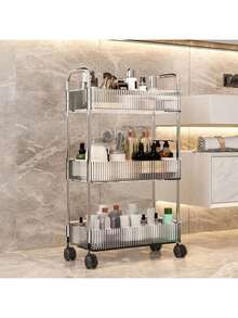 1pc Transparent Movable Makeup Storage Cart, Large Capacity Multi-Function Bathroom Supplies Display Rack, Bathroom Accessories Storage Rack, Makeup Organizer Rolling Cart, Mobile Shelving Unit, Suitable For Office, Bathroom, Kitchen And Living Room - Clear - View 1