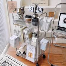 1pc Transparent Movable Makeup Storage Cart, Large Capacity Multi-Function Bathroom Supplies Display Rack, Bathroom Accessories Storage Rack, Makeup Organizer Rolling Cart, Mobile Shelving Unit, Suitable For Office, Bathroom, Kitchen And Living Room - Clear - View 10