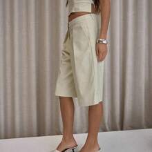 Pleated Straight Fit Tailored Longline Shorts Only Classy Sexy Streetwear Night Out Party Spring Elegant  Summer Casual Holiday - Beis - Ver 5