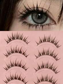 10pcs Wispy, Voluminous & Curled Cartoon-Style False Eyelashes, One-Piece Design, Suitable For Daily Wear, Dates, Parties, Captivating Eye Makeup, Travel Essential, Cluster Fake Lashes (Random Bottom Card) - Black - View 4
