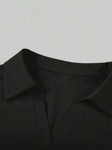 Camiseta blanca de manga larga para mujer con estampado de cerezas rojas dulces, cuello polo, cintura ajustada.Perfecta para el otoño.Nuevo estilo, camiseta de moda.Regalo para vacaciones, regalo para hermanos, regalo para hermana, regalo para mamá, regalo para el Día de la Madre.Informal, minimalista, top con estilo. - Negro - Ver 3