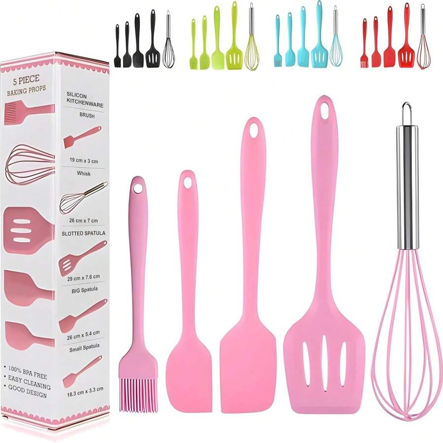 5pcs Silicone Spatula & Spoon Set, Silicone Cooking Utensils, Heat Resistant 600°F Non-Stick Silicone Spatulas & Spoons, Suitable For Cooking & Baking - Multicolor - View 1