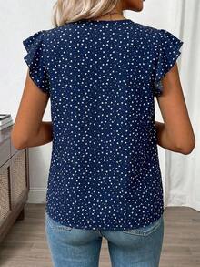 Clasi Blusa de mujer de verano con cuello en V y mangas cortas con estampado floral - Azul marino - Ver 2