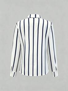 Camisa de mujer casual de manga larga a rayas con un solo abotonado - Multicolor - Ver 2