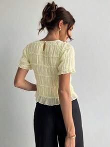 Blusa de mujer elegante de chifón y encaje con parches en color albaricoque - amarillo ganso - Ver 2