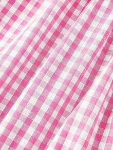 Vestido midi de estilo romántico y campestre con estampado de cuadros rojos y blancos - Rosa Pálido - Ver 6