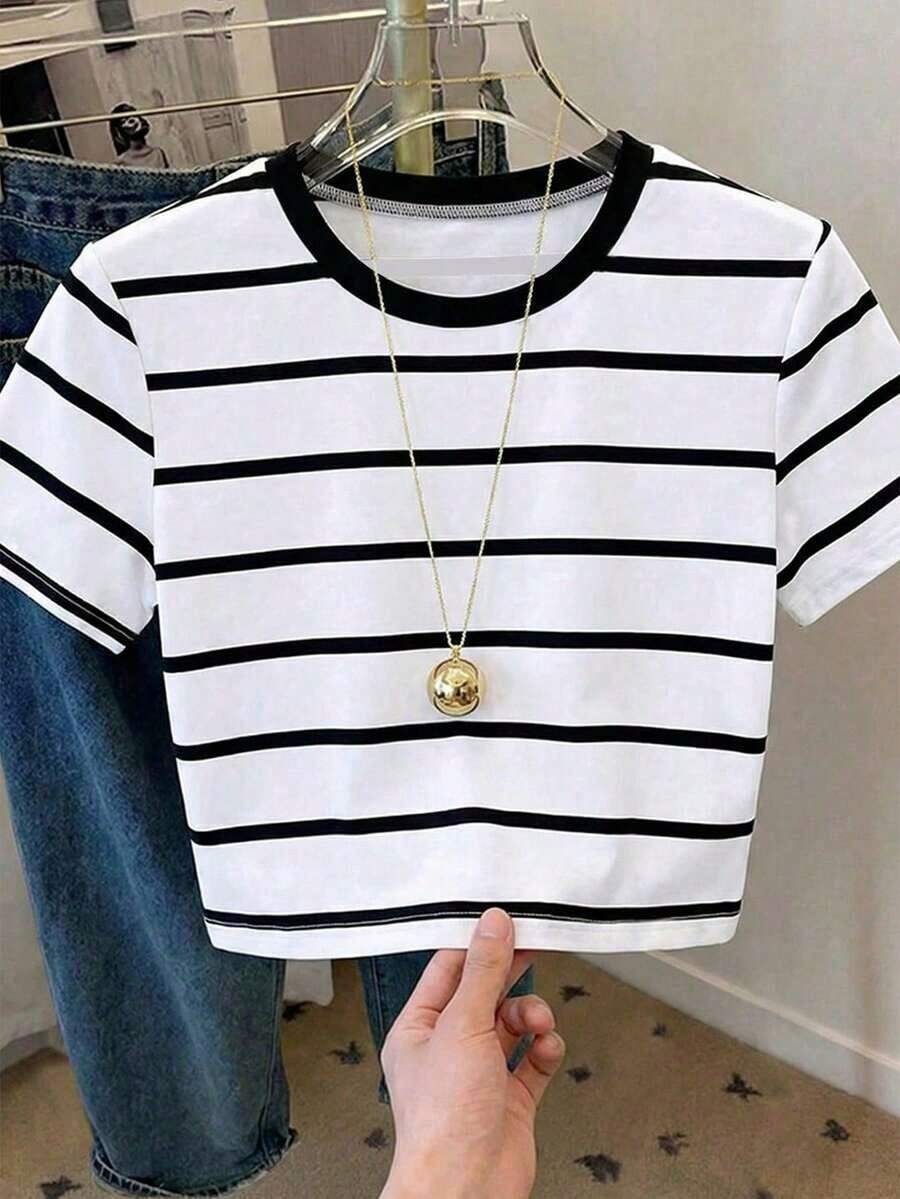 Camiseta casual ajustada de rayas, nueva llegada de primavera/verano, la talla grande vendida - Multicolor - Ver 1