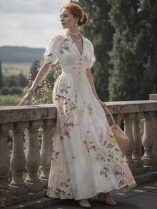 New Maxi Dress With A Very Popular Palace-Style Print - Apricot - View 1