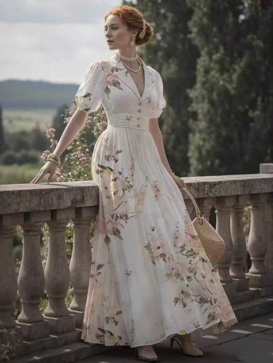 New Maxi Dress With A Very Popular Palace-Style Print - Apricot - View 1