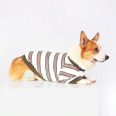 1 bộ quần áo cho chó, bộ đồ mới mùa xuân/thu 2026 cho chó Corgi, áo nỉ tay ngắn mềm mại, sọc kẻ, thoáng khí, dành cho chó Schnauzer Chihuahua giống nhỏ/trung bình, đa năng cho cả trong nhà và ngoài trời, co giãn, không gây đổ mồ hôi, cổ tròn, thiết kế đơn giản dễ phối đồ.