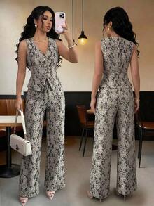 Elenzya Nuevo traje de encaje casual y elegante para mujer, con contraste de color de encaje y botones de perla, adecuado para el Día de San Valentín, Halloween, vuelta al colegio, primavera/verano, traje de oficina profesional, atuendo de maestra, trayecto, ocio, vacaciones - Negro - Ver 8