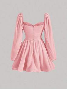 MOD Vestido escote corazón de manga farol pecho con fruncido - Rosa coral - Ver 2