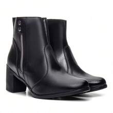 Women's Ankle Boot With Chunky Heel And Side Zipper - Elegant New Winter Collection - Brown Boot With Low Heel - màu đen - Xem 2