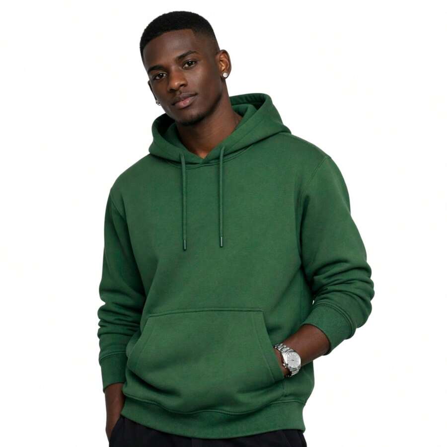 Relaxed Kangaroo Hoodie Sweatshirt, Soft And Warm - Army Green - View 1