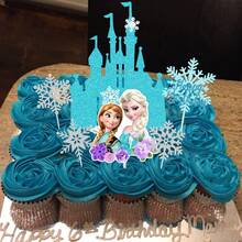 Hasbro 冰雪公主主題生日蛋糕裝飾套組，包含城堡、雪花與生日快樂裝飾，適合冬季主題派對甜點桌、冬季仙境 - 卡通蛋糕排插 - 查看 5