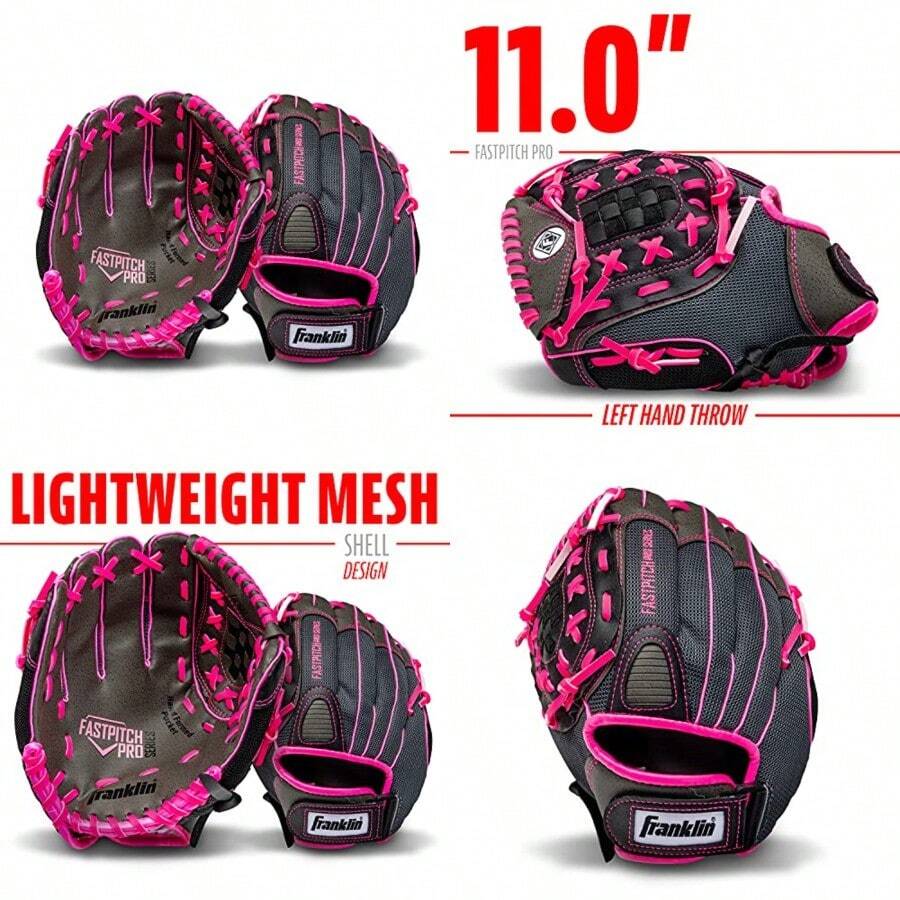 Franklin Sports Molino de Viento Serie Ligero Guante de Softball, 27.9 cm - Rosado y gris - Ver 1