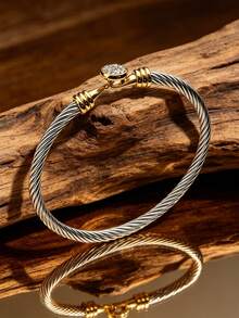 1 Peça Pulseira de Aço Inoxidável Vintage Elegante para Mulheres/Meninas com Braçadeira Aberta, Adequada para Uso Diário, Presente Gracioso para Aniversário, Formatura, Aniversário para Família, Amigos, Amante - Multicolorido - Visão 7