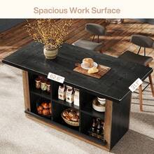 LITTLE TREE Kitchen Island With Storage, Counter Height Kitchen Island Table With 6 Open Cubbies And Footrests, Coffee Bar Table For Dining Room - Black and Brown - View 5