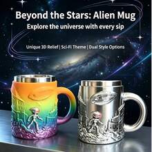 1pc 3D Alien Relief Rainbow Gradient Mug, 304 Stainless Steel Inner, Creative UFO City Landscape Design Cup, Perfect Gift For Space Enthusiasts, Suitable For Home And Office Use - Sci-fi Mug - View 2