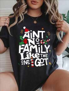 Camiseta Casual de Manga Corta para Mujer Estilo Vintage - No hay familia como la que tengo, cuello redondo, top de verano, lavable a máquina, camisetas para damas, atuendo casual, aspecto moderno, ajuste cómodo.  
 BlackFashion - Negro - Ver 7