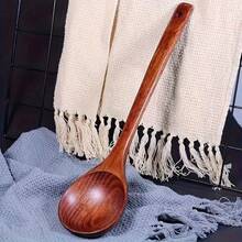 Natural Wooden Long-Handle Soup Ladle, Uncoated & Unwaxed Household Soup Spoon, Non-Stick Pot Heat-Resistant Wooden Spoon, Kitchen Porridge & Rice Spoon, Hanging Style Wooden Spoon - Wood Brown - View 4