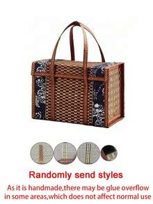 1 Stück vintage rechteckiger Bambuskorb für Picknicks - stapelbar, faltbar, tragbar, mit gewebtem Deckel, geeignet für Snacks & Obst - multifunktional, Retro-Design für den Outdoor-Gebrauch - Braun - Übersicht 10