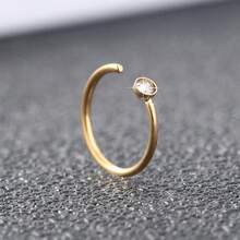 1件嘻哈時尚18K鍍金不鏽鋼鑲鑽防水不褪色免穿孔鼻環，女款基礎款鼻環 - 金黃色 - 查看 2
