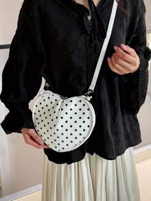 Túi đeo chéo hình trái tim chấm bi, túi đeo vai chấm bi phong cách retro, túi mini hình trái tim dễ thương. - Nhiều màu - Xem 9