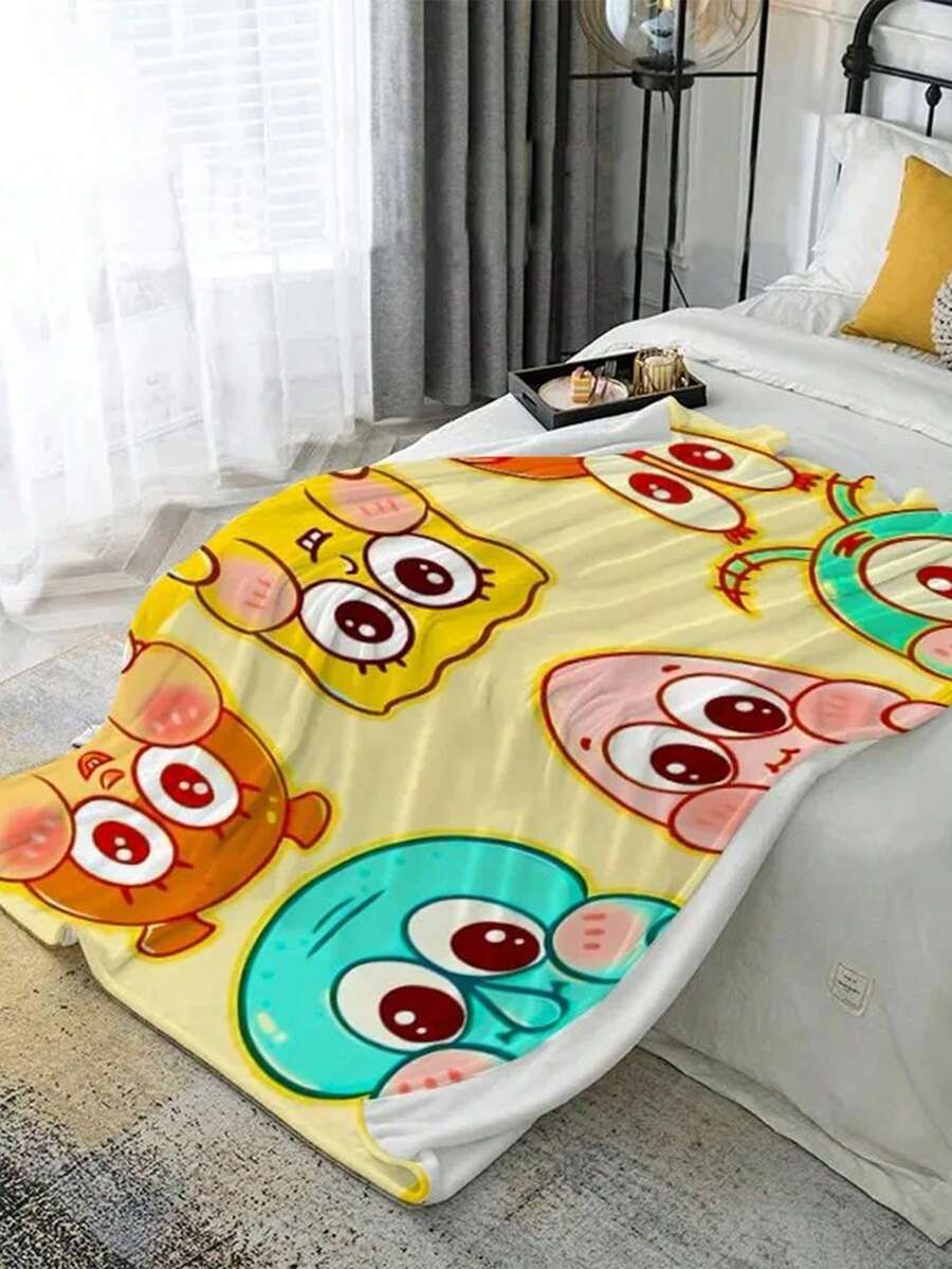 SpongeBob SquarePants 海绵宝宝海滩堡可爱卡通毯 - 系列 - 卡通空调毯 - 法兰绒午睡毯,印有多个角色图案(章鱼哥、螃蟹老大) - 柔软亲肤,保暖舒适 - 多款 - 查看 1