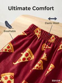 3pcs Men's Funny Pizza Pattern Lounge Shorts, Polyester, Basic Style, Stretchy Fabric, Suitable For All Seasons Sleepwear - Multicolor - View 4