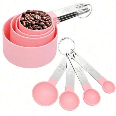 4pcs Stackable Measuring Cups & Spoons Set, Nested Stainless Steel Handle Measuring Cups, Cooking & Baking Kitchen Tools