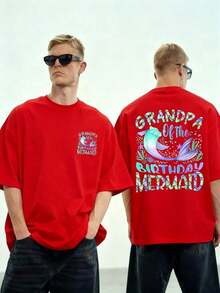 GiftCola de sirena rodeada de estrellas de mar y conchas que simboliza la conexión mágica con el océano y la celebración de momentos especiales camiseta de hombre 100% algodón impresión doble caraSoft - Rojo - Ver 1