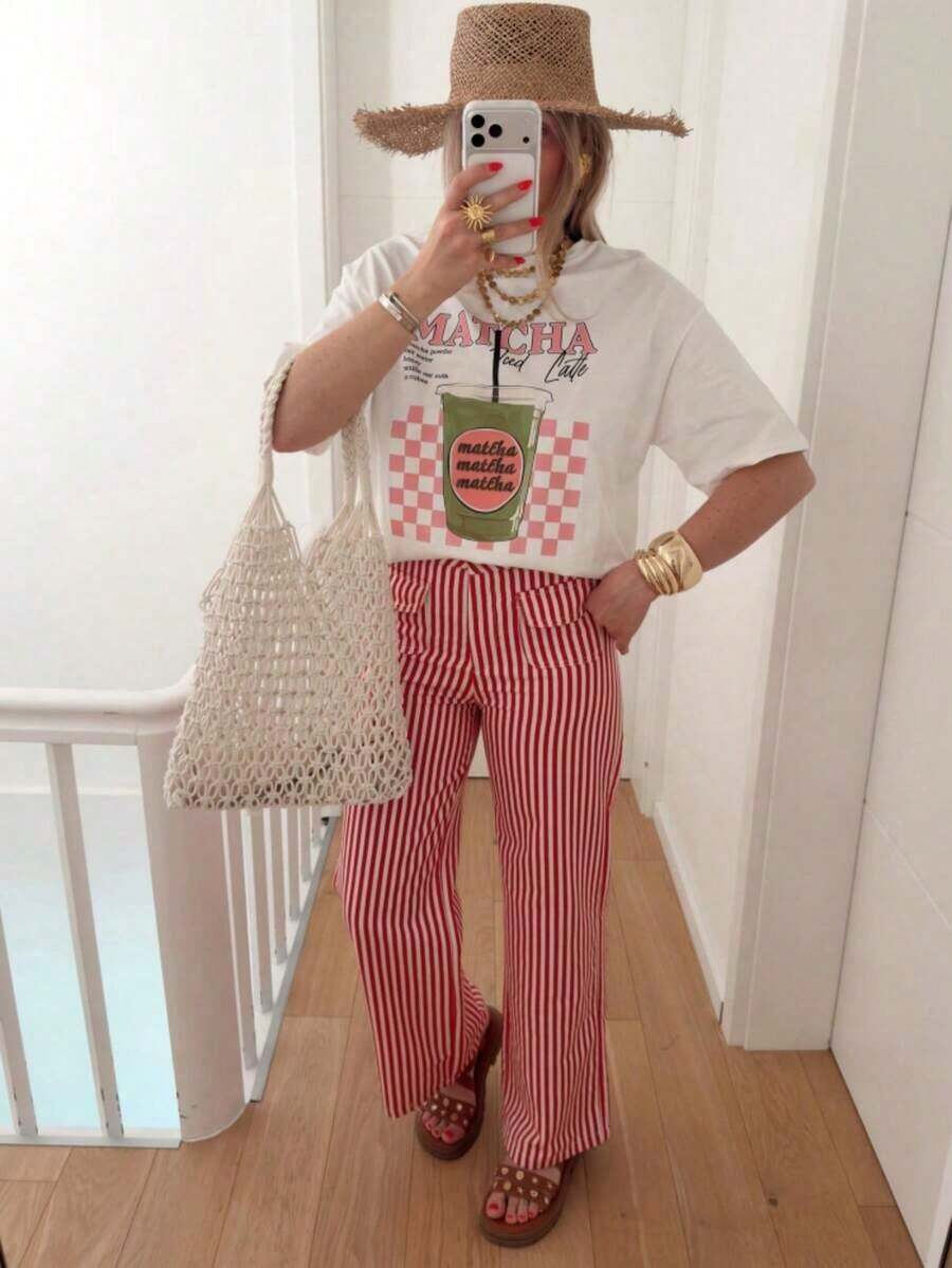 Camiseta para Mujer con Estampado de Frutas, Cuello Redondo, Manga Corta, Diseño Oversized, Ideal para Verano - Negro - Ver 1