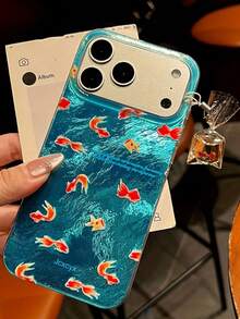 頂級清新藍色泡泡金魚褶皺金魚吊飾鏈手機殼，適用於 iPhone 17 Pro Max 17 Pro 12 13 14 15 16 Pro Max 14 Plus 15 Plus 16 Plus 11 奢華防護殼 - 藍色 - 查看 6
