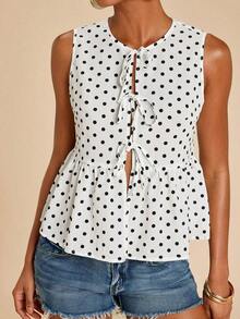 Camiseta de gasa con estampado para mujer para vacaciones de primavera/verano - Blanco y Negro - Ver 2