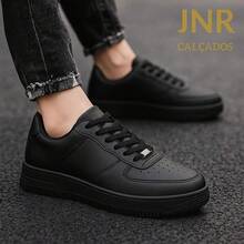 Men's Black And White Leather Sneakers For Work, Everyday Wear, Basic Neutral, Sizes 34 To 43, Casual, Business, Padded, Office, Outdoor, Party - 黑色 - 查看 1