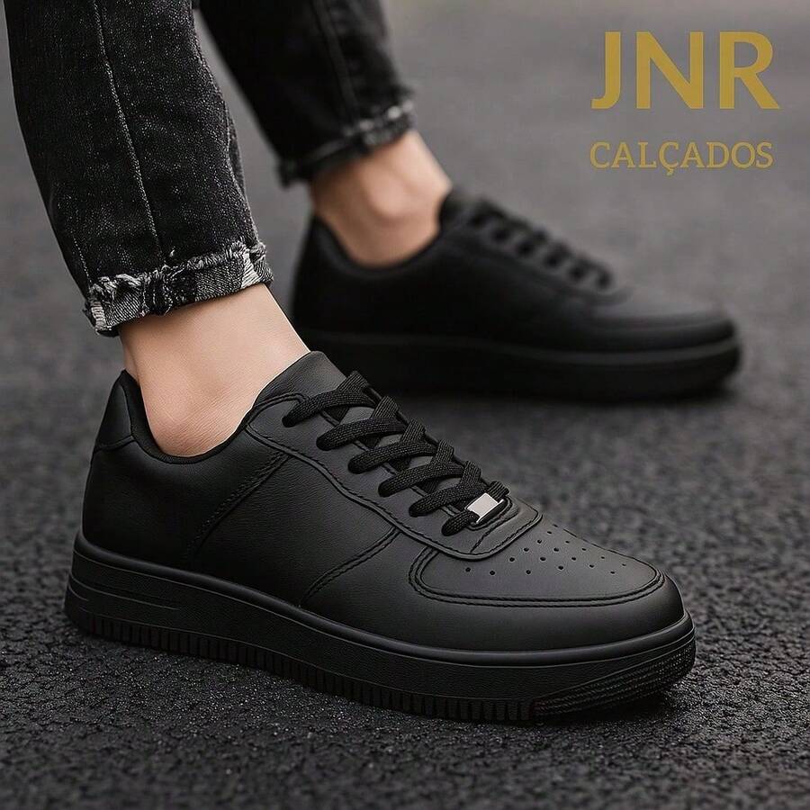 Men's Black And White Leather Sneakers For Work, Everyday Wear, Basic Neutral, Sizes 34 To 43, Casual, Business, Padded, Office, Outdoor, Party - 黑色 - 查看 1