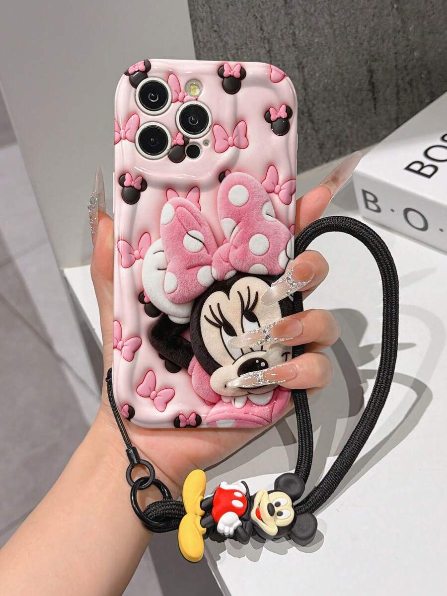 This Disney Mickey Mouse Lanyard Phone Case Is Fully Covered In TPU Material. It's Shockproof, Lightweight, And Compatible With IPhone17/16/11/13/15/15 Plus/15 Pro/15 Pro Max/12/14 Pro Max/11 Pro Max/12 Pro/12 Pro Max/13. This Phone Case Makes A Popular Birthday Gift Or Business Gift; It's Durable, Stain- And Fingerprint Resistant, And Suitable For Both Men And Women. The Set Also Includes A Mickey Mouse Phone Case And A Mickey Mouse Plush Bracelet. It's A Perfect Gift For Friends And Family. This Stylish Phone Case Is Fun, Lightweight, And Durable. IPhone17 Pro Max Phone Case, Minnie Mouse Phone Case. - 白色 - 查看 1