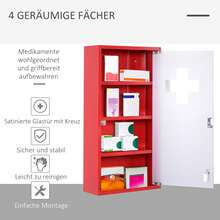 Botiquín de primeros auxilios de acero inoxidable con cerradura, modelo 3 práctico para el hogar y la oficina. - Rojo - Ver 3